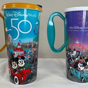 Lot of 2 Disney Parks Refillable Resort Mugs: Walt Disney World 50th Anniversary